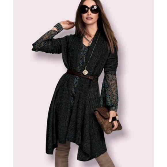 Cabi Cloak Cardigan Sweater Duster Length Black Marble Cable Knit Women Sz M - Picture 4 of 10